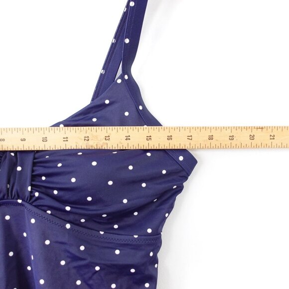 LL BEAN Swimsuit 8 Tankini Navy Padded Sweetheart Dots Medium Sunblocking UPF50+ - Picture 5 of 9